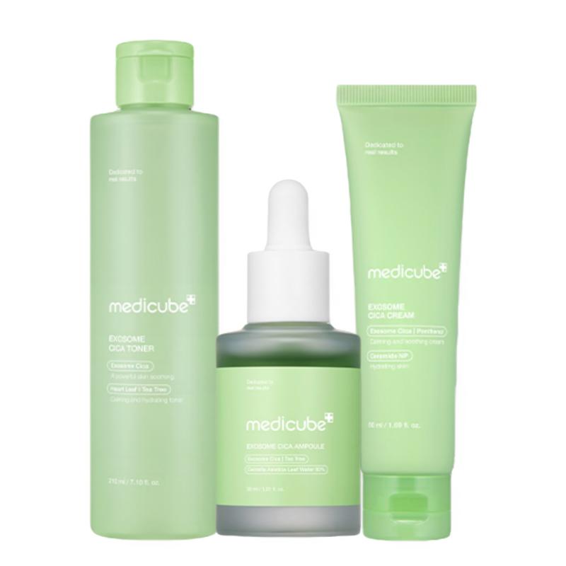 medicube Exosome Cica Calming Skincare Set (Toner 210ml + Ampoule 30ml + Cream 50ml)