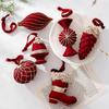 6pcs Wine Red Plush Candy Pine Cones Christmas Tree Decoration Flocking Christmas Themed Balls Ornament For Living Room