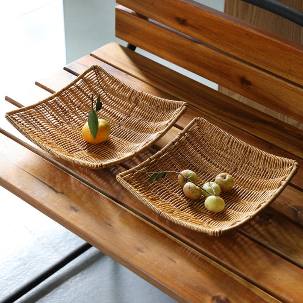 Handmade Rattan Storage Trays Multi-Purpose Home Decoration Crafts Braid Storage Tray Snacks Breakfast Storage Basket