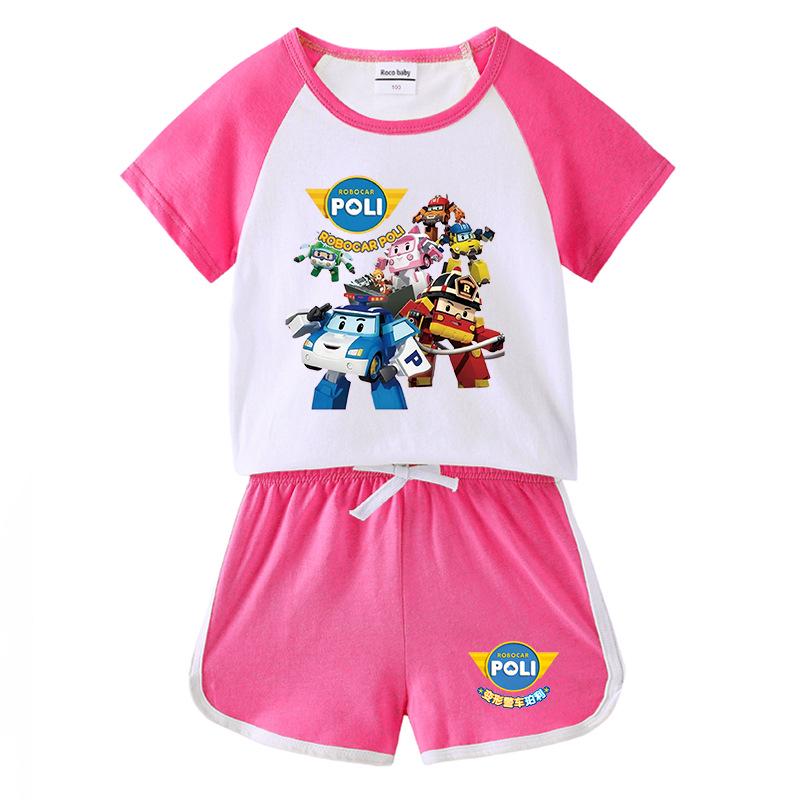 Kids' Color Block Summer Sports Set: Short-Sleeve T-Shirt & Hot Pants.