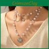 Artificial Pearl Pendant Necklace For Women With Heart Charm Geometric Design Summer