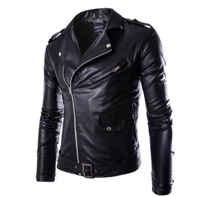 Spring Autumn Men's Leather Jacket Lapel Lace Up Leather Coat High Quality Fashion Casual Motorcycle Jackets Men