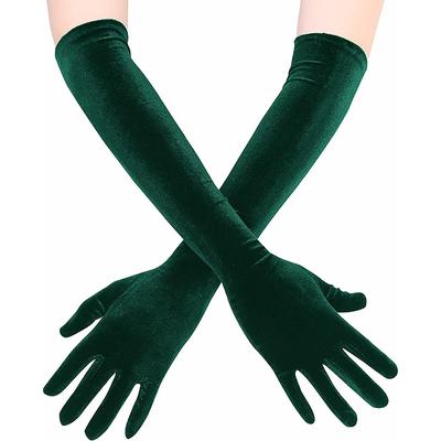 4-Farben Klassische Erwachsene Schwarz Burgunder Samt Opern-/Ellbogenlange Stretch Finger Lange Damen Hochzeitsfeier Kleiderhandschuhe Passendes Kostüm