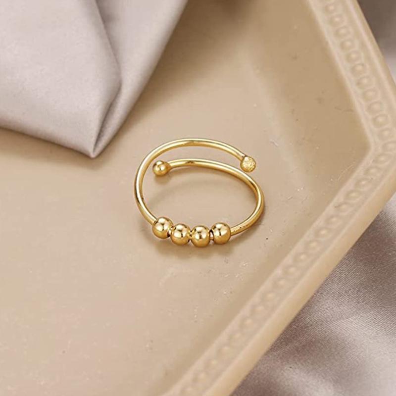 Anxiety Rotating Ring Turnable Bead Stainless Steel Decompression Ring Women's Anti-Anxiety Relief Anxiety Open Ring