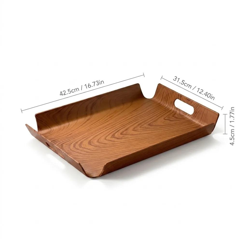 Wood Grain Plastic Serving Tray with Handles Rectangular Food Breakfast Tea Coffee Tray Kitchen Organizers Perfume Storage Tray