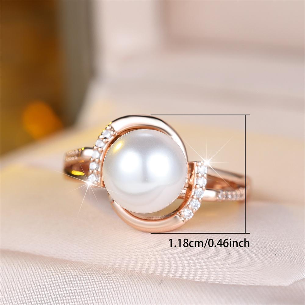 Simulated Pearl White Zircon Stone Rings For Women Vintage Rose Gold Color Engagement Ring Wedding Jewelry Valentine's Day Gifts