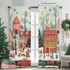 2pcs 2D Flat Printing Merry Christmas Party Curtains Santa Claus Snow Scenery Versatile Polyester Fabric Without Electricity