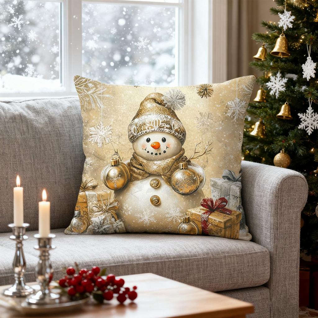 Unique Christmas Snowman Throw Pillow Covers ,Soft Comfy Xmas Floral Flower Pillow Cases Kit, Holiday Velvet Decorative For Couch Sofa Living Room