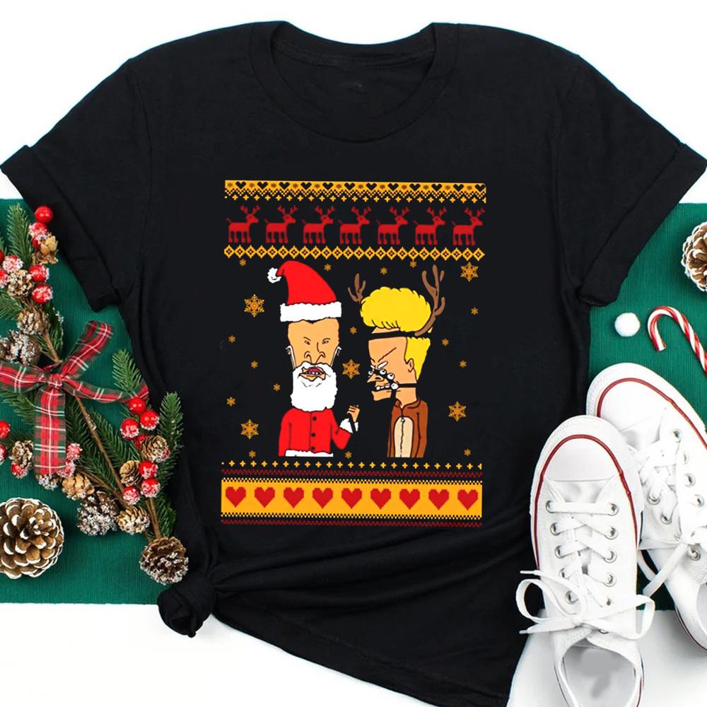 New Beavis and Butthead Ugly Christmas Sweater S-234XL shirt Gift Fans D2030 Unisex T-Shirt L