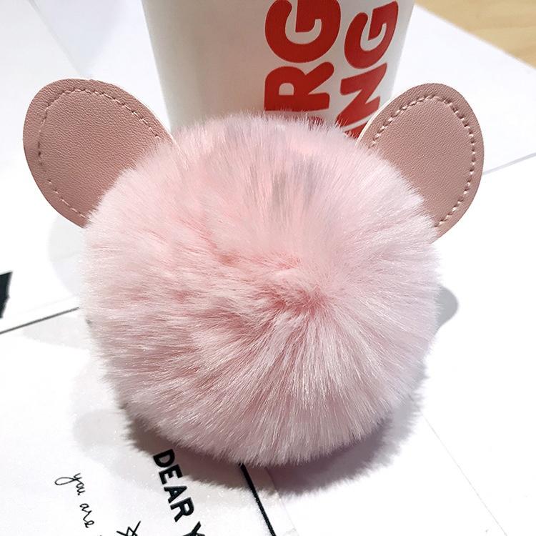 Rabbit Fur Ball PomPom Cute Pig Car Pendant Handbag Key Ring Chain 15cm