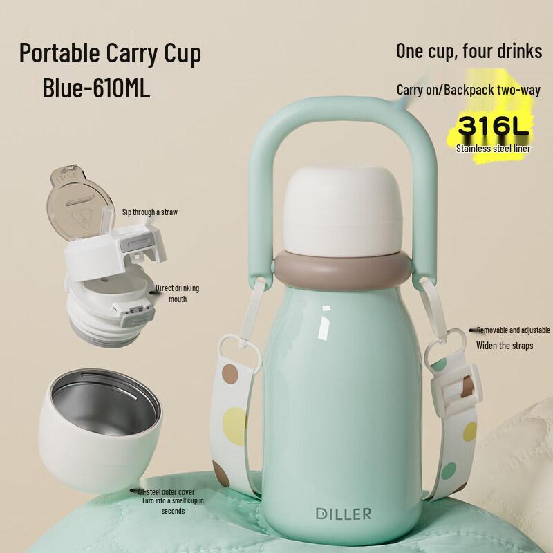 Dileber Kids Insulated Water Bottle with Straw & Direct Drink Lid