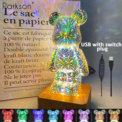LED Fireworks Lamps 3D Bear Night Light USB Dimmable Projector Colorful Atmosphere Desktop Bedroom Table Decora Lighting Gift