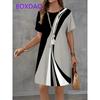 Vintage Black White Checkered Pattern Print Womens Dress New Summer Casual A-Line Dress Women Short Sleeve Loose Mini Dress