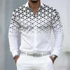 10 Colors of Men's Shirts, Fashionable Geometric Pattern Print Long Sleeve Shirts, Personalized Trendy Slim Lapel Casual Shirts