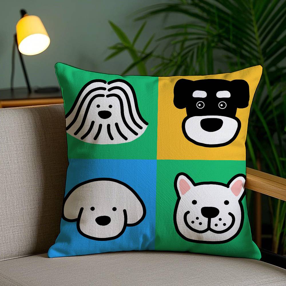 

Four-Point Cute Cartoon Dog Pictures Pillow Case Anti-dustmite Pillowcase Invisible zipper silky short plush Sofa cushion cover 12x12Inch