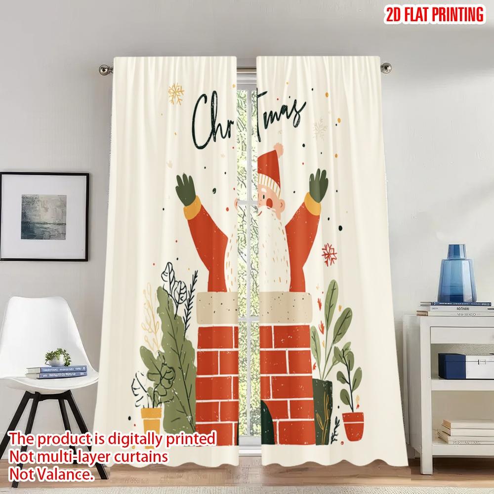 

Set Of 2 Flat Printing Christmas Party Curtains Santa Chimney Gift Digital Printed Polyester Drapes Festive Wall Decor Curtain W100*H70(CM)-Grommet top&2PCS
