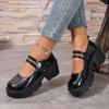 2026 Retro Patent Leather Women's Platform Mary Jane Shoes Summer Fashion High Heel Comfortable Shallow Office Low Top Shoes.