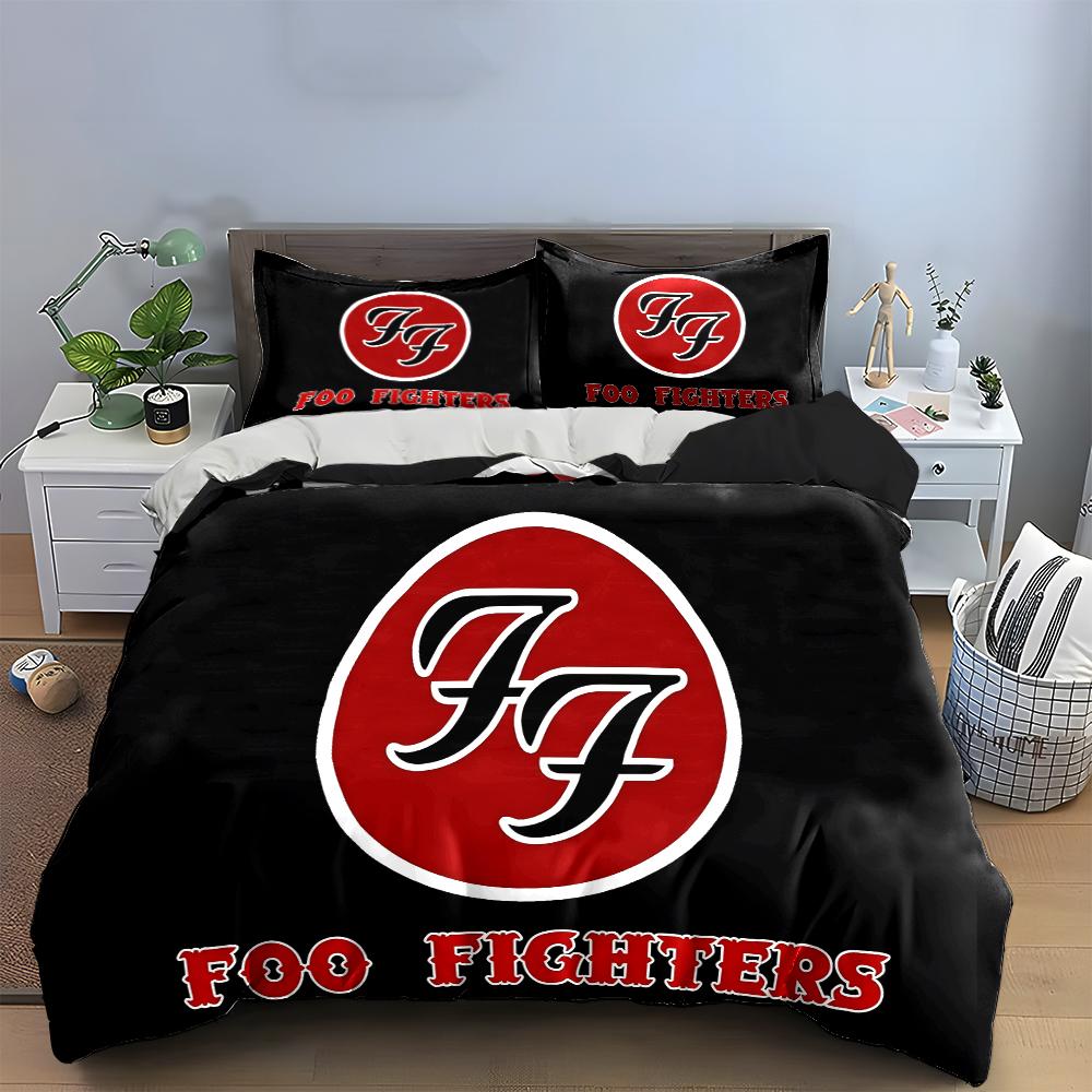 Foo Fighters Negro Rojo Juego de Cama Juego de Cama (1 funda nórdica, 2 fundas de almohada, edredón no incluido)