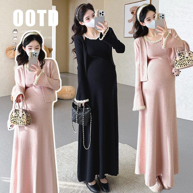 2026 Spring Korean Style Knit Maternity Two-Piece Dress 2XL