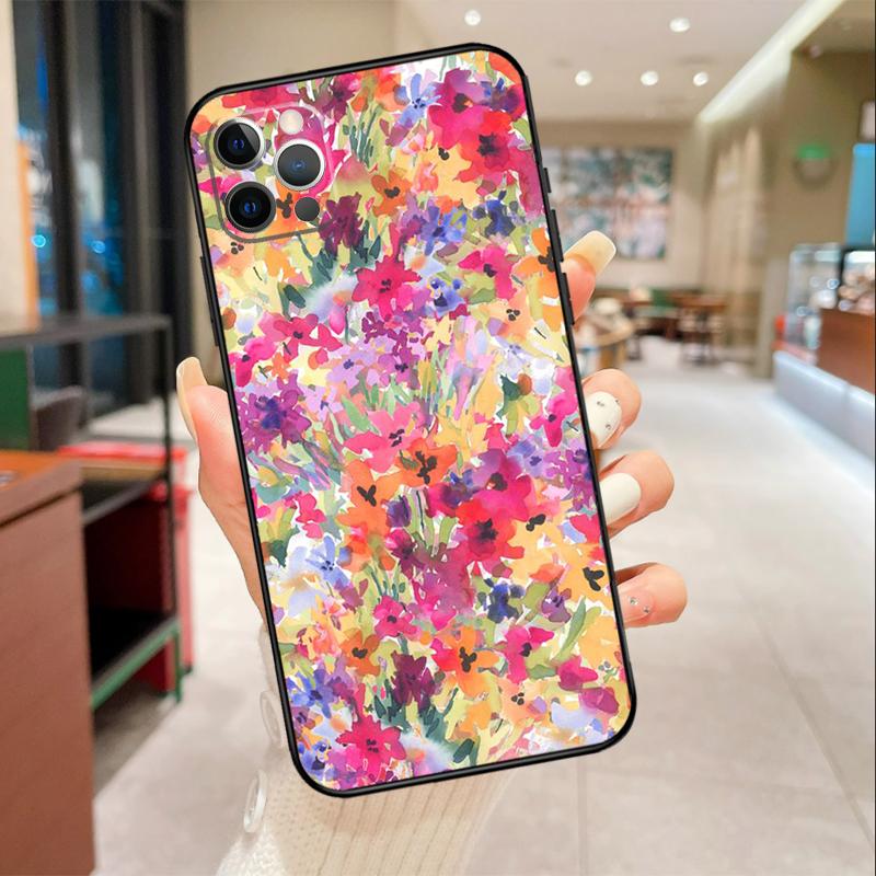 Colourful Flower Painting Art Phone Case For iPhone 16 15 14 11 12 13 17 Pro Max mini 15 Plus 16e 17 Air Protective Cover