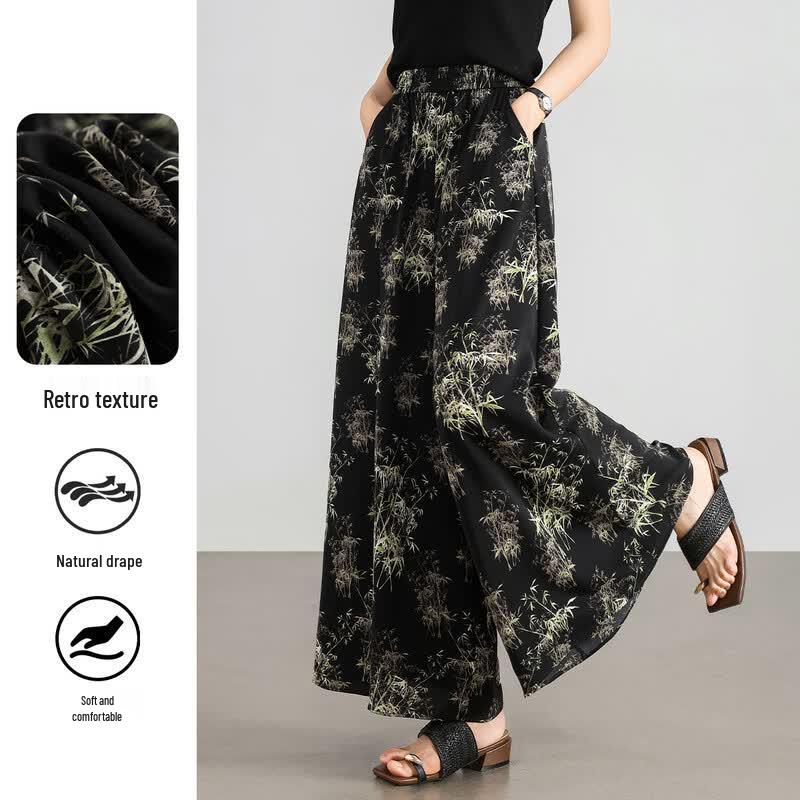 

New Chinese Style Bamboo Print Loose Culottes S
