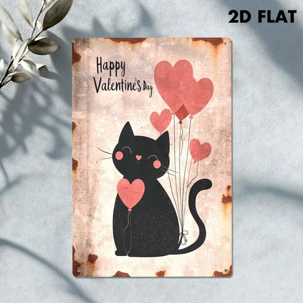 Cute Cat Metal Wall Sign 8x12in Romantic Valentine Gift Farmhouse Home Decor
