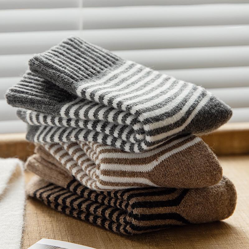 Terry Damen Colorblock Gestreifte Mid-Calf Socken - Winter Warm, Vielseitige Dicke Haussocken