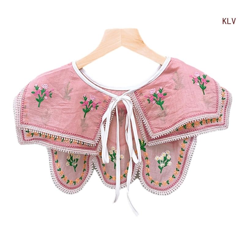 Embroidery Flower Collar Elegant Detachable Fake Collar Shawl Vintage Horseface Skirt Collar Costume Dress Up Accessory