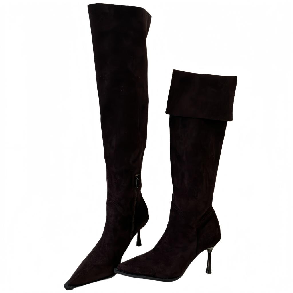Over-knee Boots Women's 2025 Autumn and Winter New Suede Tall Elastic Pointed Thin Boots Thin Heel Two Wear Stacking Boots