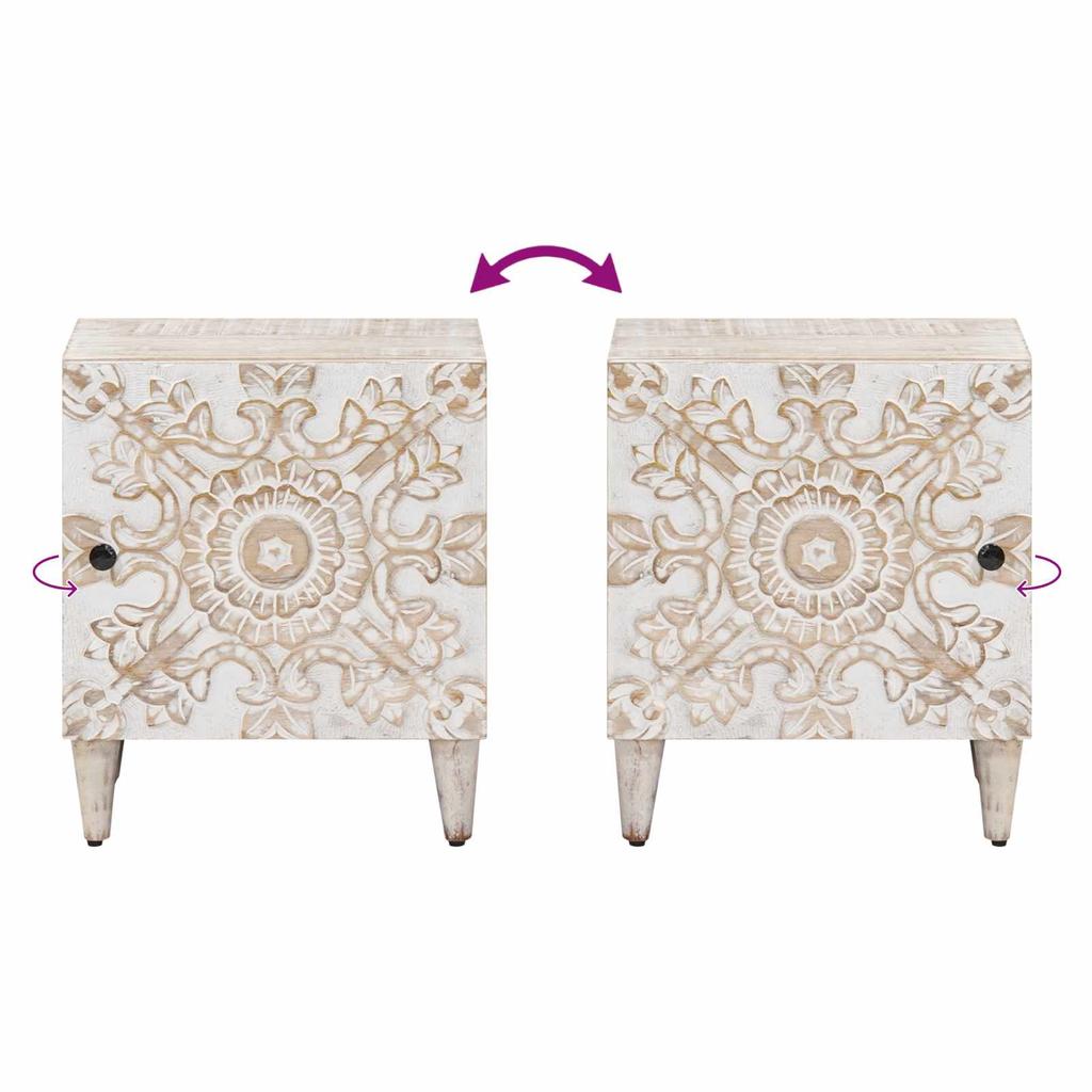 Nightstand White 40 x 33.5 x 46 cm Solid Mango Wood