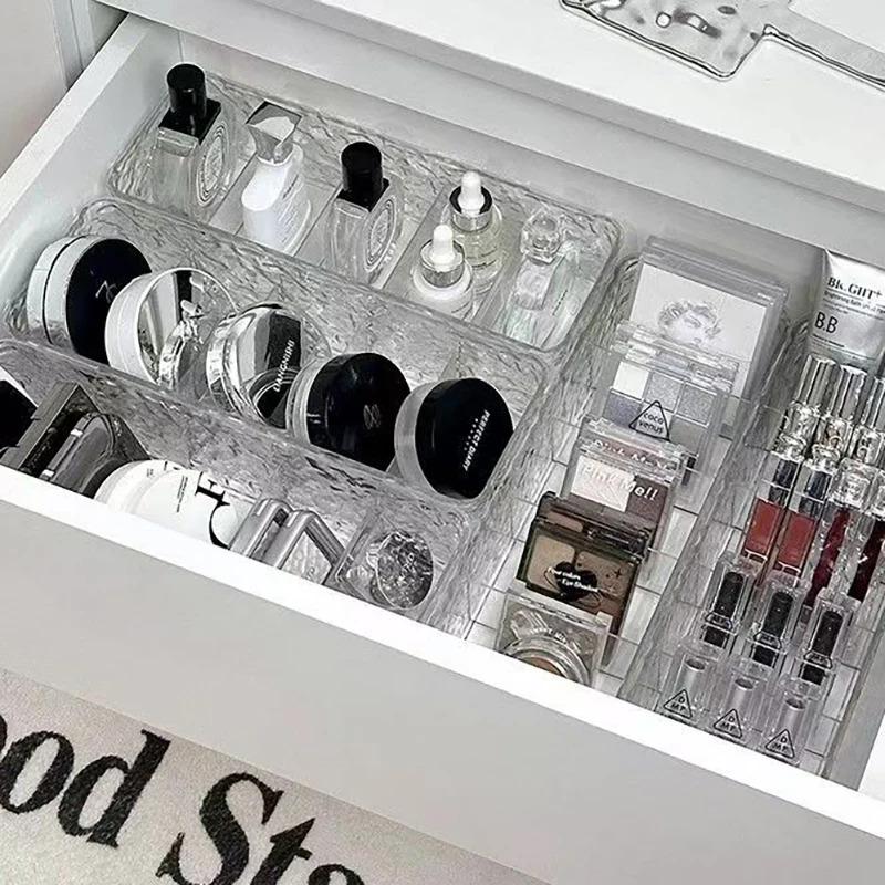 Desk Drawer Organizers Plastic Bathroom Storage Makeup Organizer with Divide Clear Transparent Storage Box for Makeup Jewelrs