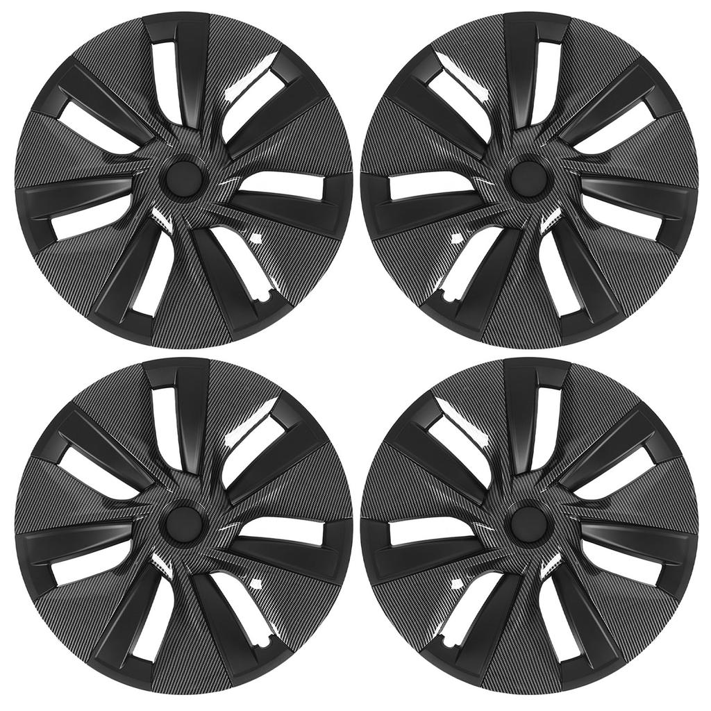 4 Pcs 19in Wheel Hub Cover Cap Fully Wrap Hubcap Rim Protector Trim Replacement for Tesla Model Y 2020‑2023 Carbon
