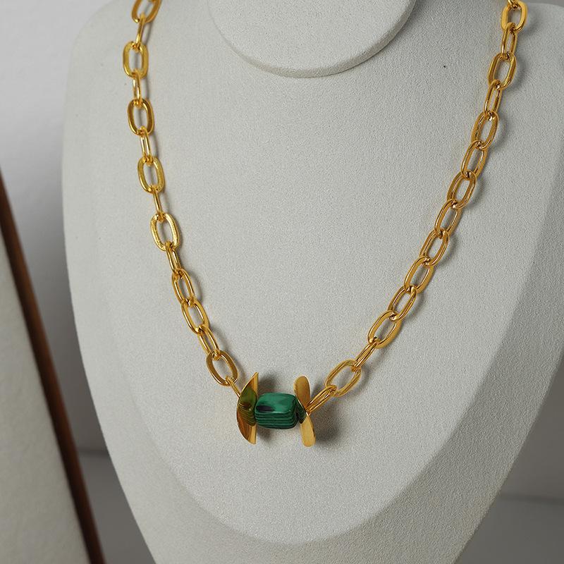 Stainless Steel Link Chain Necklace For Women 18k Gold Plated Watrerproof Non Tarnish Women's Natural Stone Pendant Necklaces