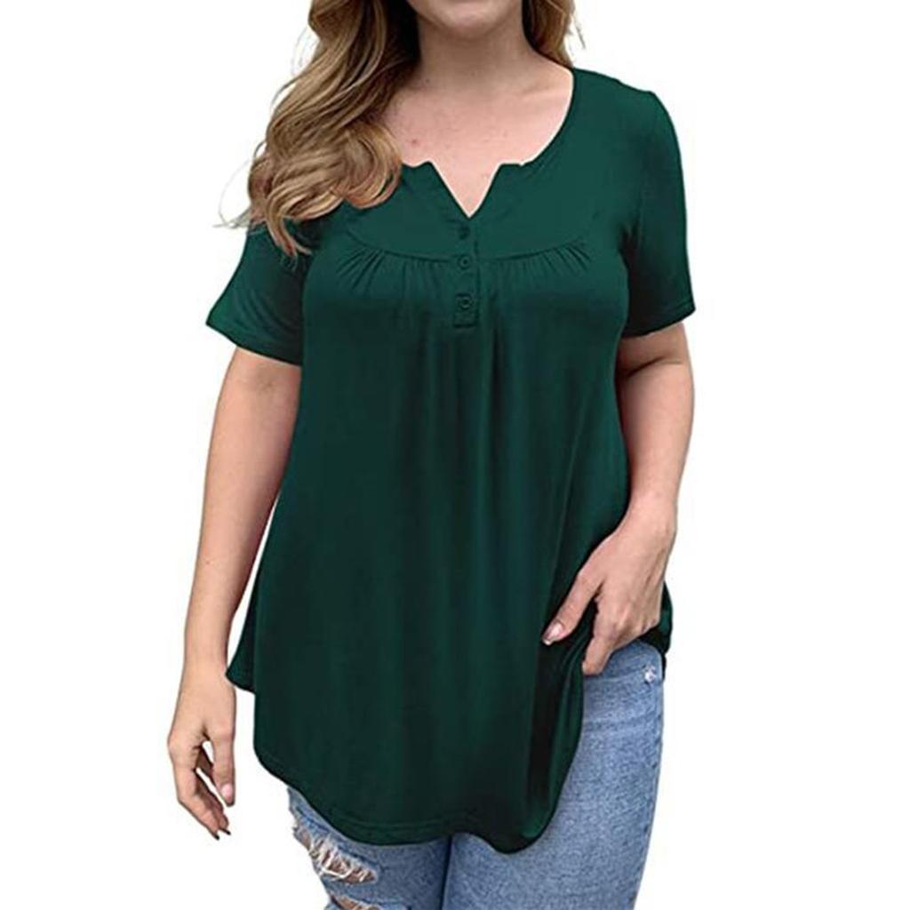 Women's Large Slim Loose Color V-neck Short Sleeve Shirt Mm T-Shirt Top