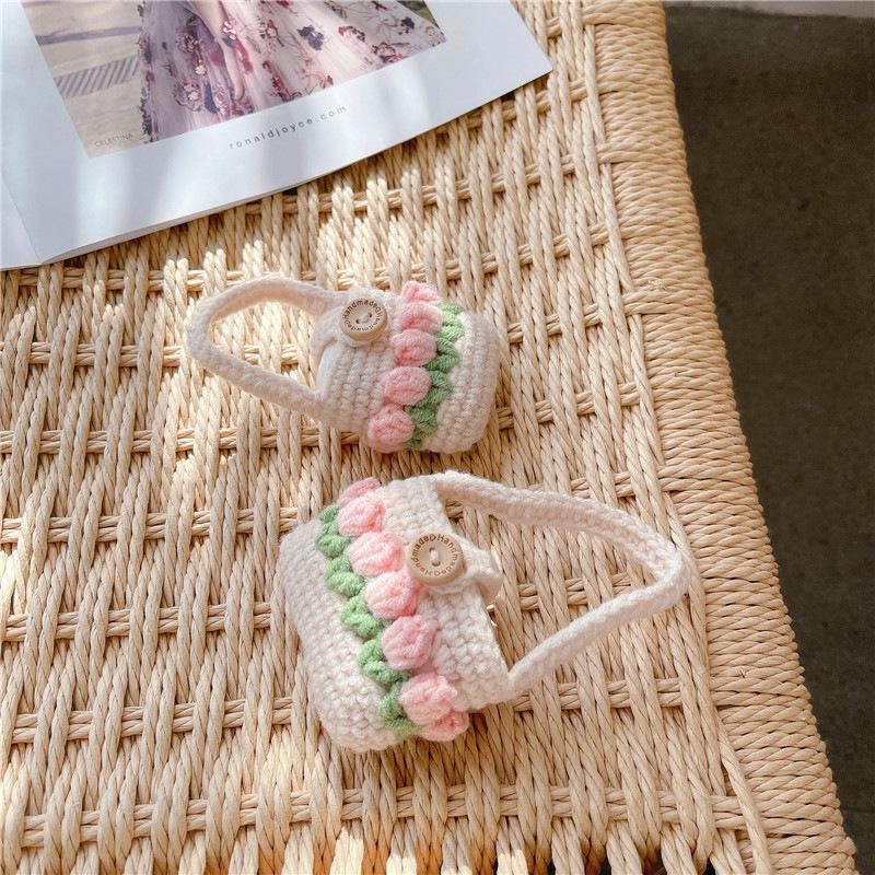 Knitted tulip tote bag AirPods pro1 protective cover small fresh for 1/1 generation apple earphone case