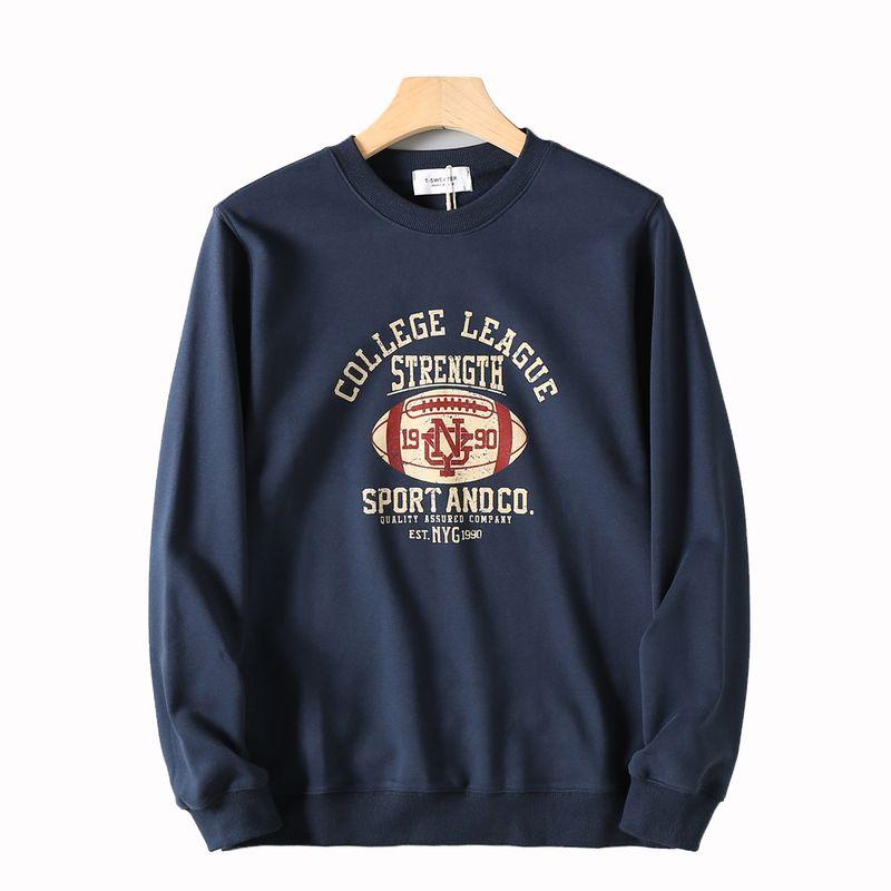 American Vintage Print Loose Casual O-neck Pullover Men's Autumn and Winter Heavy Terry Fleece Hoodie Outerwear