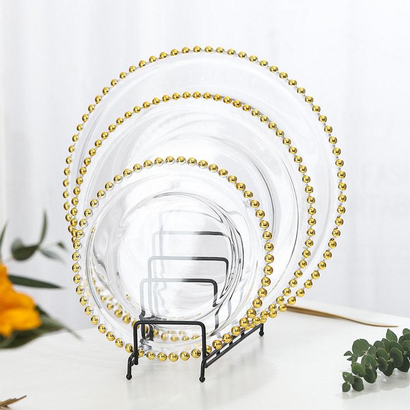 European-style Phnom Penh Transparent Glass Beads Plate Pearl Plate Western-style Salad Tray Home Wedding Decoration Plate