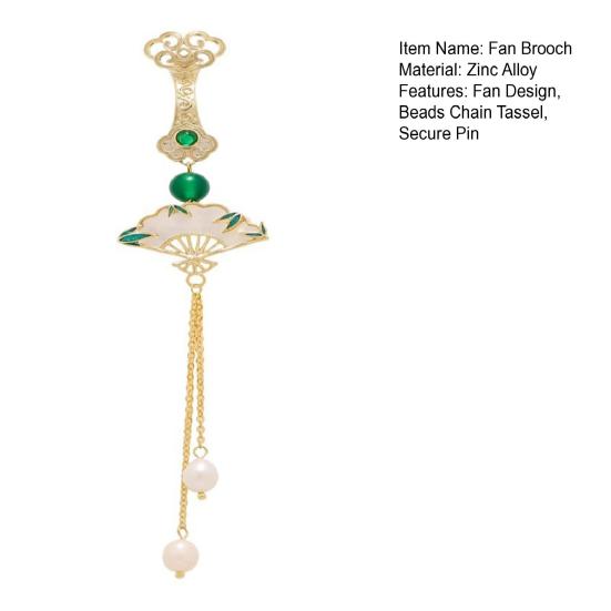 Fan Brooch Beads Tassel Rhinestone Inlays Dazzling Pin Sweater Dress Coat Suit Lapel Badge Outfit Accessories