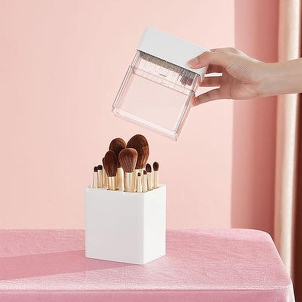 Praktischer Make-up-Pinselhalter-Organizer für Kosmetik-Make-up-Organizer, Lippenstift-/Bleistift-Aufbewahrungsregal, staubdichte Aufbewahrungsbox