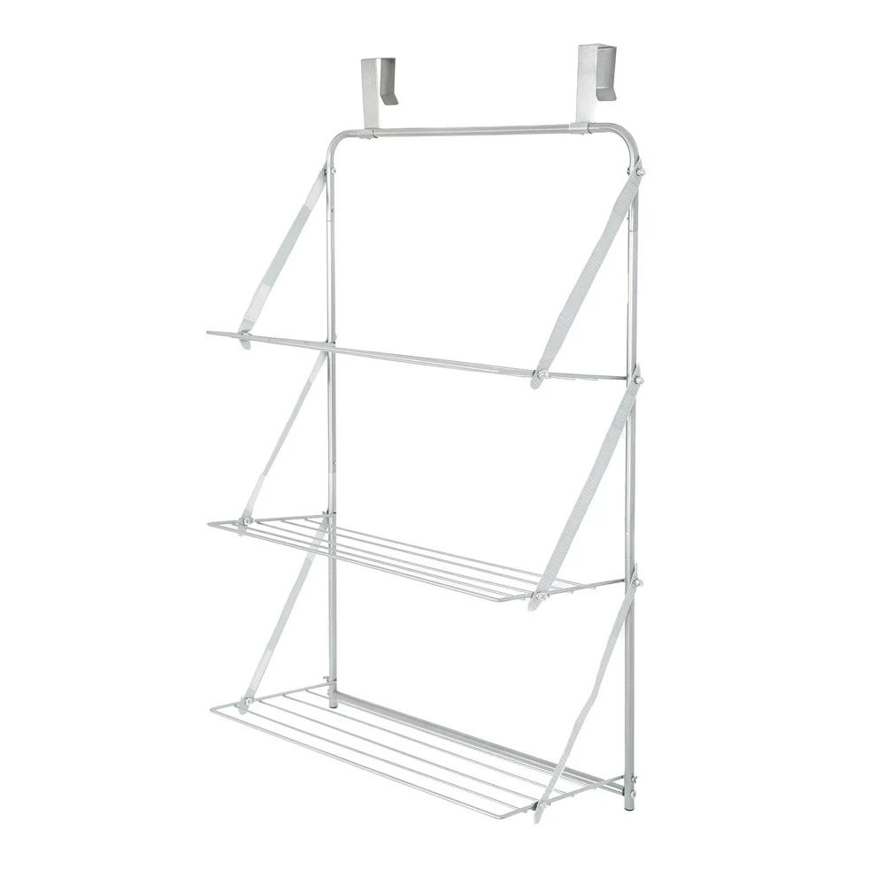 3-Tier Over-the-Door Steel Towel Rack Clothes Drying Organizer Bathroom Storage Hooks Heavy Duty Shelves Home Office Laundry