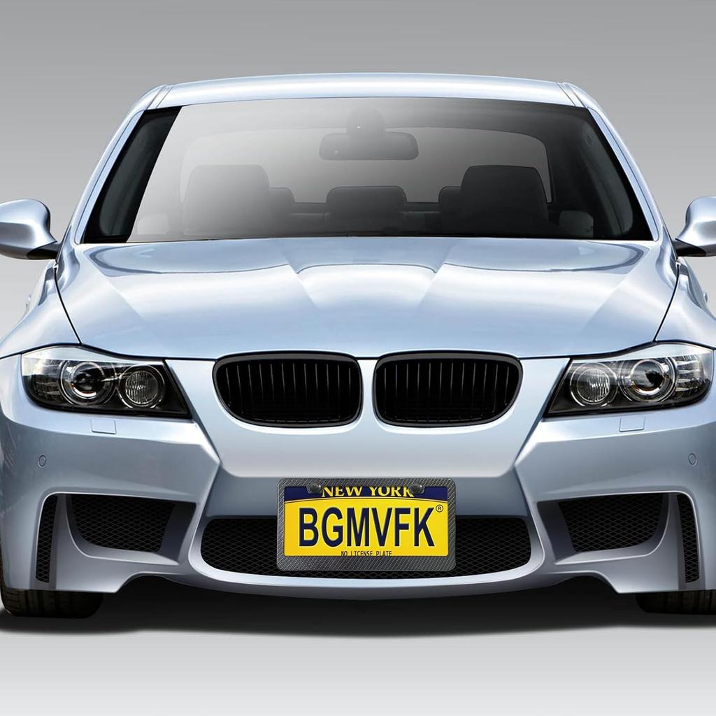 BGMVFK Carbon Fiber License Plate Frame- Black Aluminum Heavy Duty Car Tag Holder Cover, 2 Pack Rust/Rattle Proof Front & Rear Plate Mounting Kit-