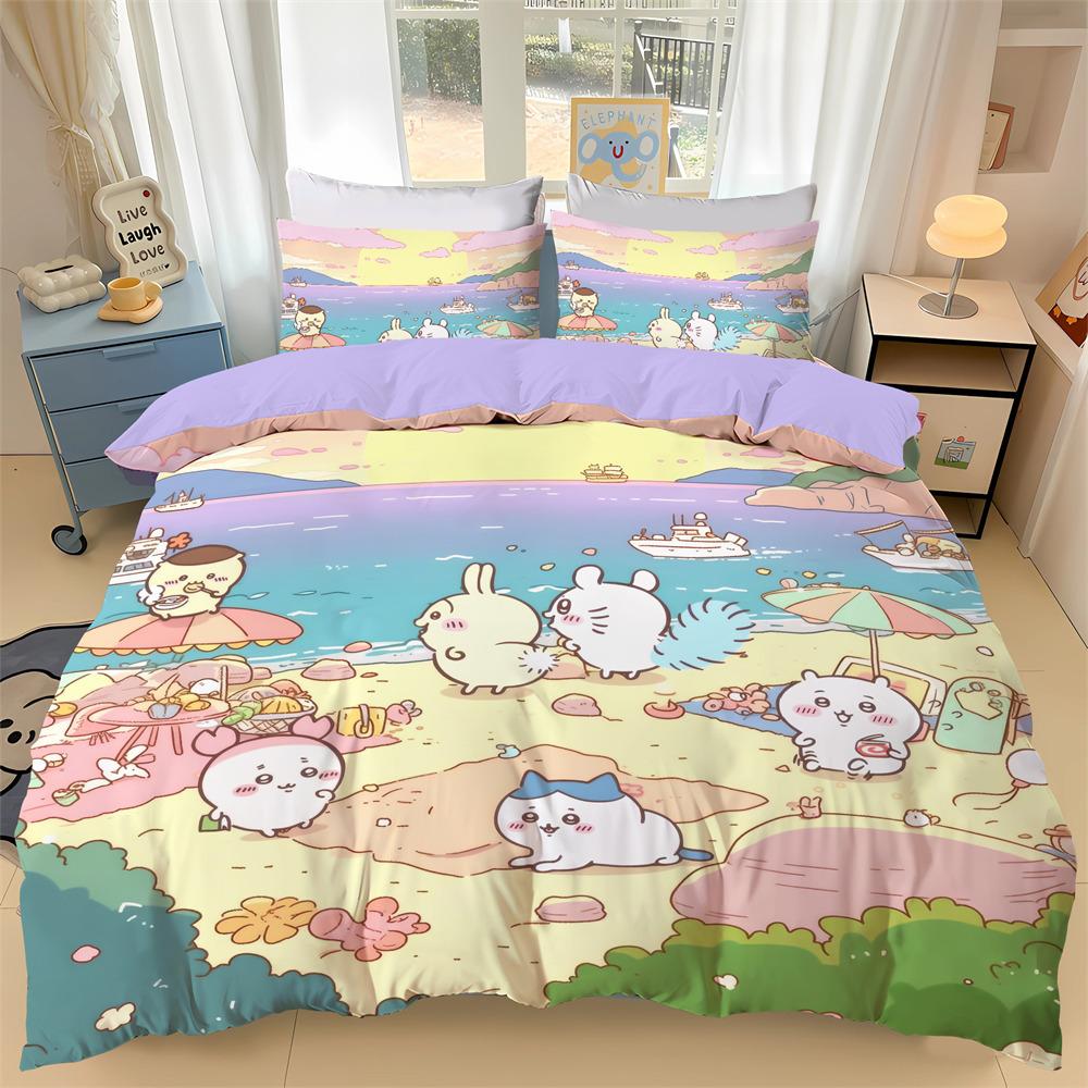 New Chiikawa Bedding Set 3D Digital Printed Hachiware Momonga Duvet Cover Set With Pillowcases Animes Quilt Cover Twin Full