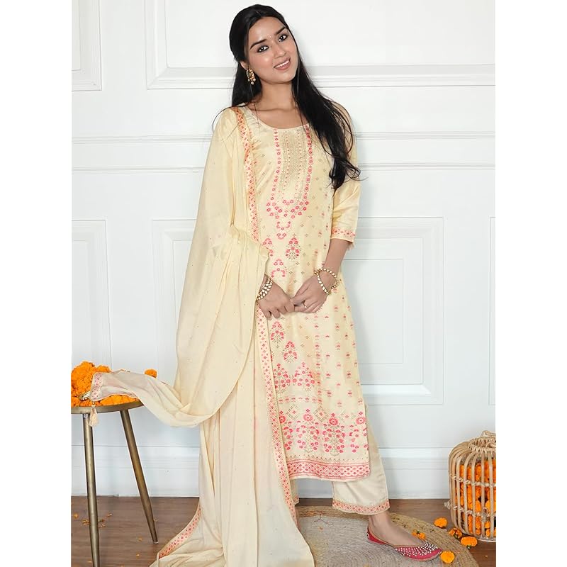 Libas Women's Silk Blend Kurta Sets (48165_Ivory