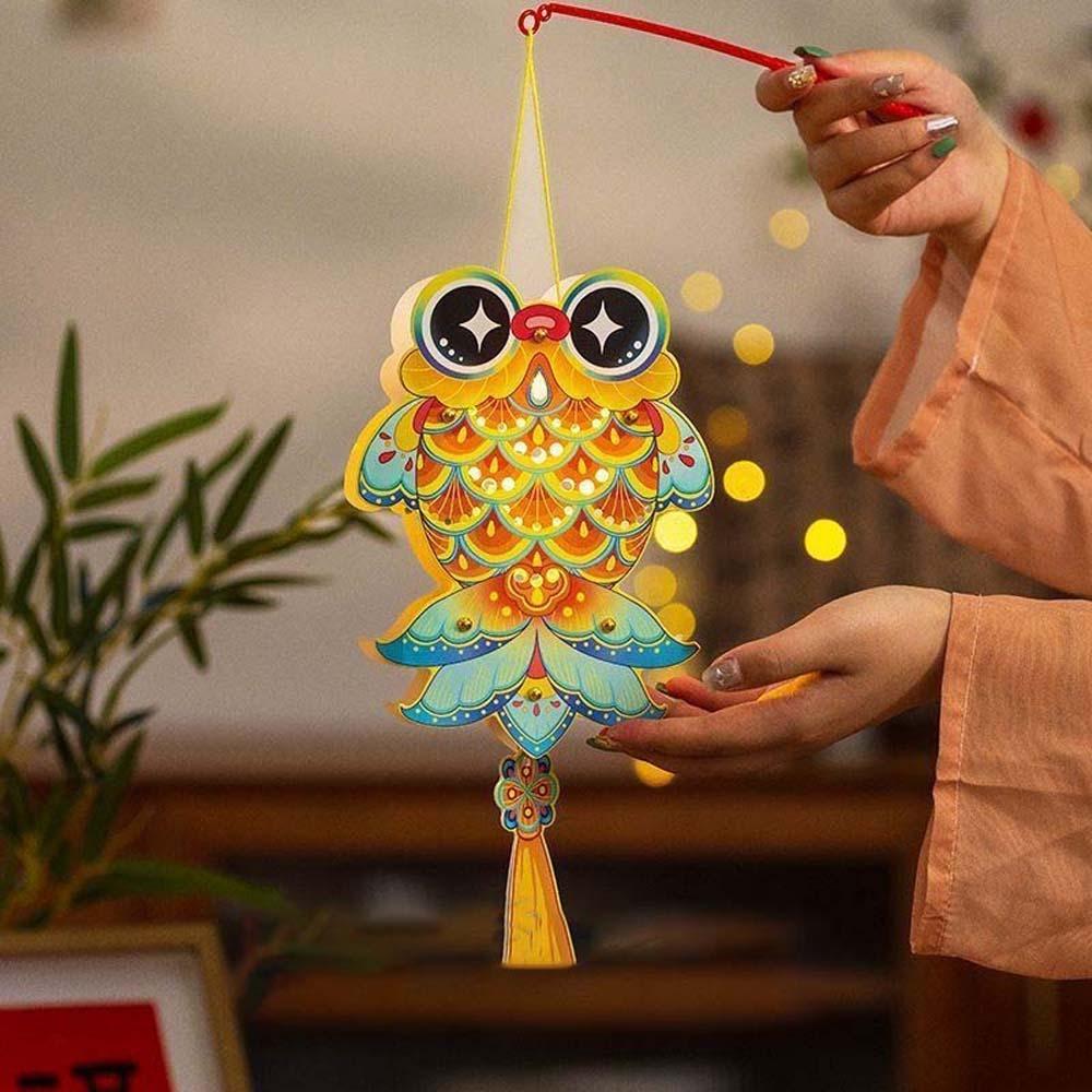 Handmade Craft Kit LED Glow DIY Paper Lantern Battery Portable Glowing Rabbit Light Vintage Mini Size Chinese Flower Lamp Family