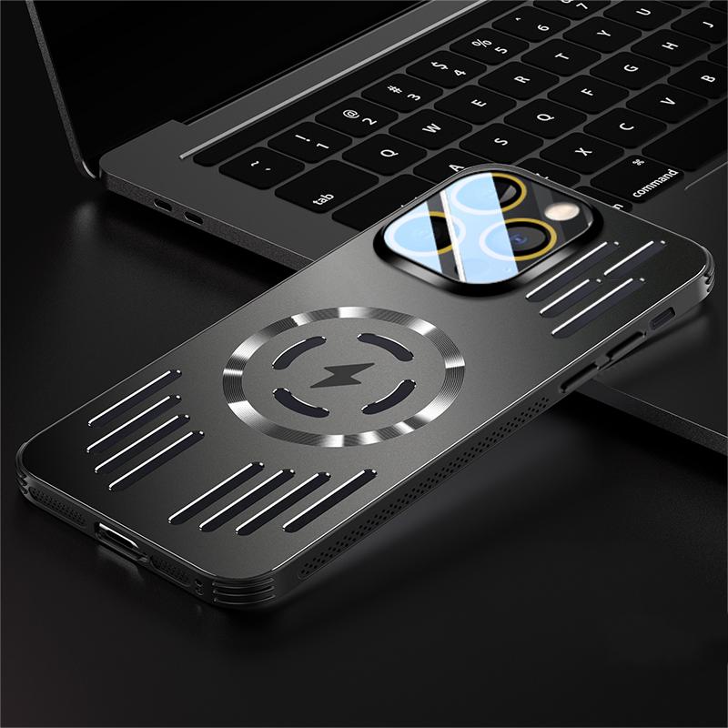 Luxury Hard Metal Heat Dissipation Magnetic Wireless Charging Cover For iPhone 14 Plus 13 12 Pro Max Cool Protective Back Case