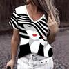 Summer V-neck Face Graphic 3D Printed Top Fashionable Casual Short Sleeved Women's T-shirts