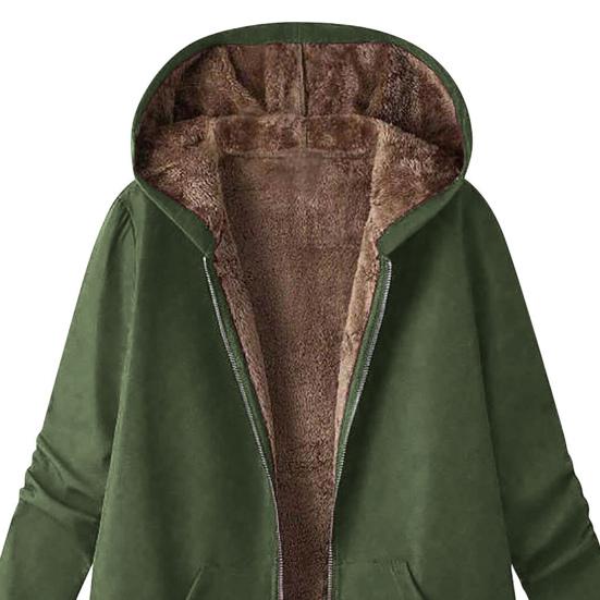 Women Winter Warm Fleece Jacket Sherpa Lined Hooded Coat Casual Long Full Zip Up Thicken with Pockets
