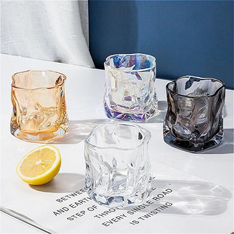 2pcs 280ml High End Cocktail Glass Luxury Whiskey Glass Creative Irregular Glass Cup Light Luxury Wine Glasses Cold Drink Mug