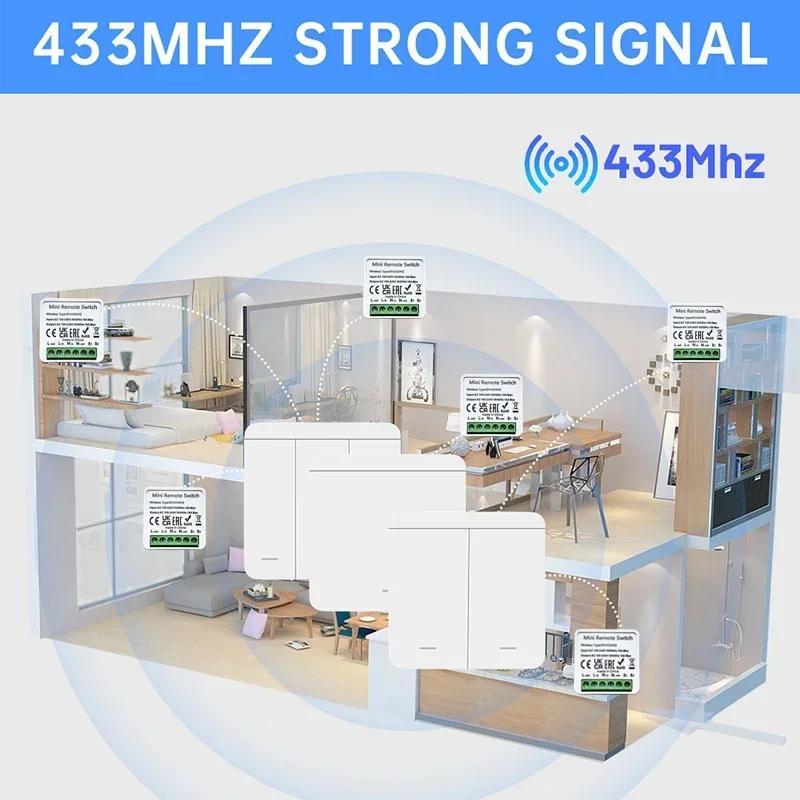 433MHz RF Wireless Relay Switch Receiver Smart Home 1/2/3 Gang Remote Control Wall Panel Module with 2-Way Control Function