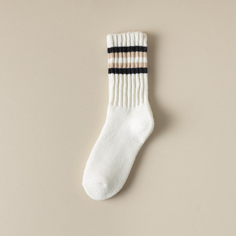 Women's Autumn and Winter Four Bar Striped Velvet Thickened Warm Long Tube Wool Pile Socks